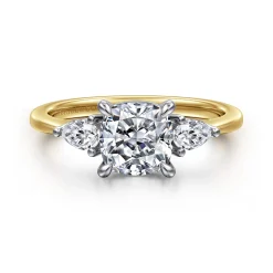 Discount Gabriel & Co. Sima - 14K White-Yellow Gold Cushion Cut Three Stone Diamond Engagement Ring
