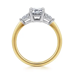 New Gabriel & Co. Sima - 14K White-Yellow Gold Emerald Cut Three Stone Diamond Engagement Ring