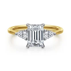 New Gabriel & Co. Sima - 14K White-Yellow Gold Emerald Cut Three Stone Diamond Engagement Ring