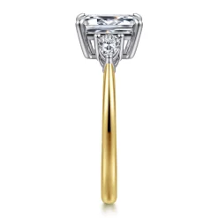 New Gabriel & Co. Sima - 14K White-Yellow Gold Emerald Cut Three Stone Diamond Engagement Ring