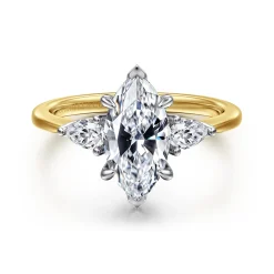 Best Gabriel & Co. Sima - 14K White-Yellow Gold Marquise Shape Three Stone Diamond Engagement Ring