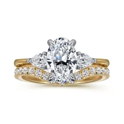 Gabriel & Co. Sima - 14K White-Yellow Gold Oval Three Stone Diamond Engagement Ring