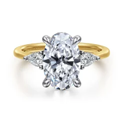 Gabriel & Co. Sima - 14K White-Yellow Gold Oval Three Stone Diamond Engagement Ring