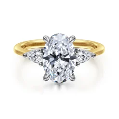 New Gabriel & Co. Sima - 14K White-Yellow Gold Oval Three Stone Diamond Engagement Ring