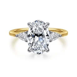 Discount Gabriel & Co. Sima - 14K White-Yellow Gold Oval Three Stone Diamond Engagement Ring