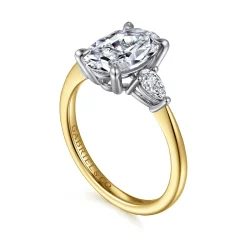 Discount Gabriel & Co. Sima - 14K White-Yellow Gold Oval Three Stone Diamond Engagement Ring