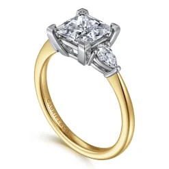 Sale Gabriel & Co. Sima - 14K White-Yellow Gold Princess Cut Three Stone Diamond Engagement Ring