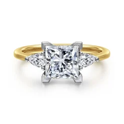 Sale Gabriel & Co. Sima - 14K White-Yellow Gold Princess Cut Three Stone Diamond Engagement Ring