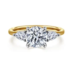 Sale Gabriel & Co. Sima - 14K White-Yellow Gold Round Three Stone Diamond Engagement Ring