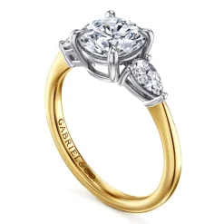Sale Gabriel & Co. Sima - 14K White-Yellow Gold Round Three Stone Diamond Engagement Ring