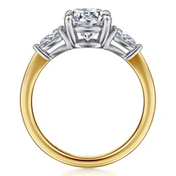 Sale Gabriel & Co. Sima - 14K White-Yellow Gold Round Three Stone Diamond Engagement Ring