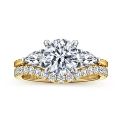 Sale Gabriel & Co. Sima - 14K White-Yellow Gold Round Three Stone Diamond Engagement Ring