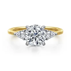 Outlet Gabriel & Co. Sima - 14K White-Yellow Gold Round Three Stone Diamond Engagement Ring