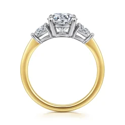 Outlet Gabriel & Co. Sima - 14K White-Yellow Gold Round Three Stone Diamond Engagement Ring