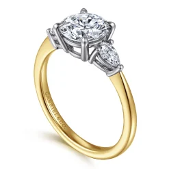 Outlet Gabriel & Co. Sima - 14K White-Yellow Gold Round Three Stone Diamond Engagement Ring