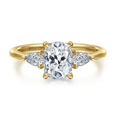 Hot Gabriel & Co. Sima - 14K Yellow Gold Elongated Cushion Three Stone Diamond Engagement Ring