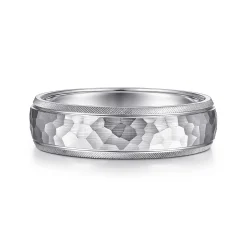 Clearance Gabriel & Co. Simon - 14K White Gold 6mm - Men's Wedding Band in Hammered Finish