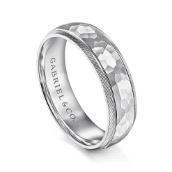 Clearance Gabriel & Co. Simon - 14K White Gold 6mm - Men's Wedding Band in Hammered Finish