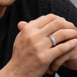 Clearance Gabriel & Co. Simon - 14K White Gold 6mm - Men's Wedding Band in Hammered Finish