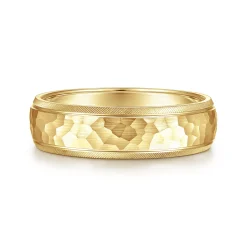 New Gabriel & Co. Simon - 14K Yellow Gold 6mm - Men's Wedding Band in Hammered Finish