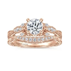 Best Gabriel & Co. Solene - Vintage Inspired 14K Rose Gold Round Diamond Engagement Ring