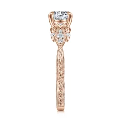 Best Gabriel & Co. Solene - Vintage Inspired 14K Rose Gold Round Diamond Engagement Ring