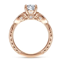 Best Gabriel & Co. Solene - Vintage Inspired 14K Rose Gold Round Diamond Engagement Ring