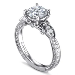 Sale Gabriel & Co. Solene - Vintage Inspired 14K White Gold Round Diamond Engagement Ring