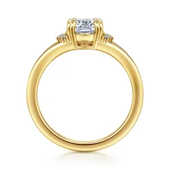 New Gabriel & Co. Solenne - 14K Y.Gold Split Shank Elongated Cushion Diamond Engagement Ring