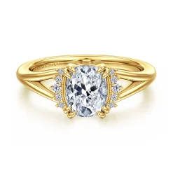 New Gabriel & Co. Solenne - 14K Y.Gold Split Shank Elongated Cushion Diamond Engagement Ring