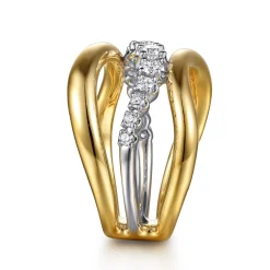 Discount Gabriel & Co. Soraya - 14K White Yellow Gold Diamond Wave Wide Band Ring
