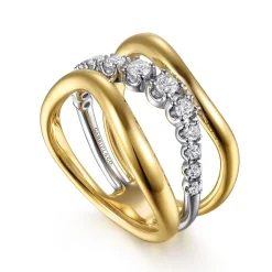 Discount Gabriel & Co. Soraya - 14K White Yellow Gold Diamond Wave Wide Band Ring