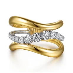 Discount Gabriel & Co. Soraya - 14K White Yellow Gold Diamond Wave Wide Band Ring