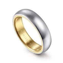 Clearance Gabriel & Co. Soren - 14K White-Yellow Gold 6mm Mens Wedding Band in Sand Blast Finish