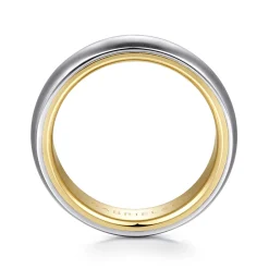 Clearance Gabriel & Co. Soren - 14K White-Yellow Gold 6mm Mens Wedding Band in Sand Blast Finish