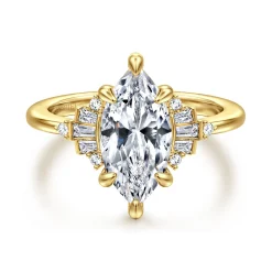 Discount Gabriel & Co. Splendid - 14K Yellow Gold 6 Prong Marquise Shape Diamond Engagement Ring