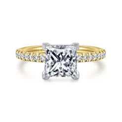 New Gabriel & Co. Stasia - 14K White-Yellow Gold Princess Cut Diamond Engagement Ring