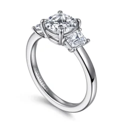 Outlet Gabriel & Co. Stephi - 14K White Gold Cushion Cut Three Stone Diamond Engagement Ring