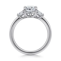 Outlet Gabriel & Co. Stephi - 14K White Gold Cushion Cut Three Stone Diamond Engagement Ring