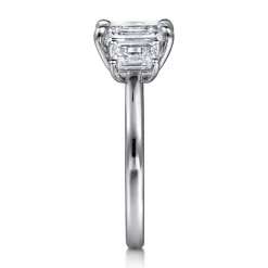 Sale Gabriel & Co. Stephi - 14K White Gold Emerald Cut Three Stone Diamond Engagement Ring