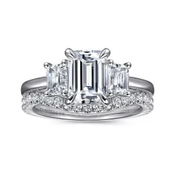 Sale Gabriel & Co. Stephi - 14K White Gold Emerald Cut Three Stone Diamond Engagement Ring
