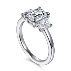 Sale Gabriel & Co. Stephi - 14K White Gold Emerald Cut Three Stone Diamond Engagement Ring