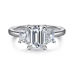 Sale Gabriel & Co. Stephi - 14K White Gold Emerald Cut Three Stone Diamond Engagement Ring