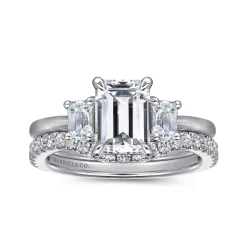 Sale Gabriel & Co. Stephi - 14K White Gold Emerald Cut Three Stone Diamond Engagement Ring