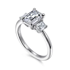 Sale Gabriel & Co. Stephi - 14K White Gold Emerald Cut Three Stone Diamond Engagement Ring