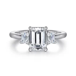 Sale Gabriel & Co. Stephi - 14K White Gold Emerald Cut Three Stone Diamond Engagement Ring