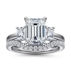 Discount Gabriel & Co. Stephi - 14K White Gold Emerald Cut Three Stone Diamond Engagement Ring