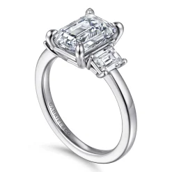 Discount Gabriel & Co. Stephi - 14K White Gold Emerald Cut Three Stone Diamond Engagement Ring