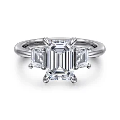 Gabriel & Co. Stephi - 14K White Gold Emerald Cut Three Stone Diamond Engagement Ring