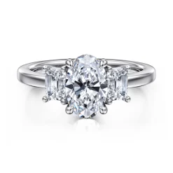 New Gabriel & Co. Stephi - 14K White Gold Oval Three Stone Diamond Engagement Ring